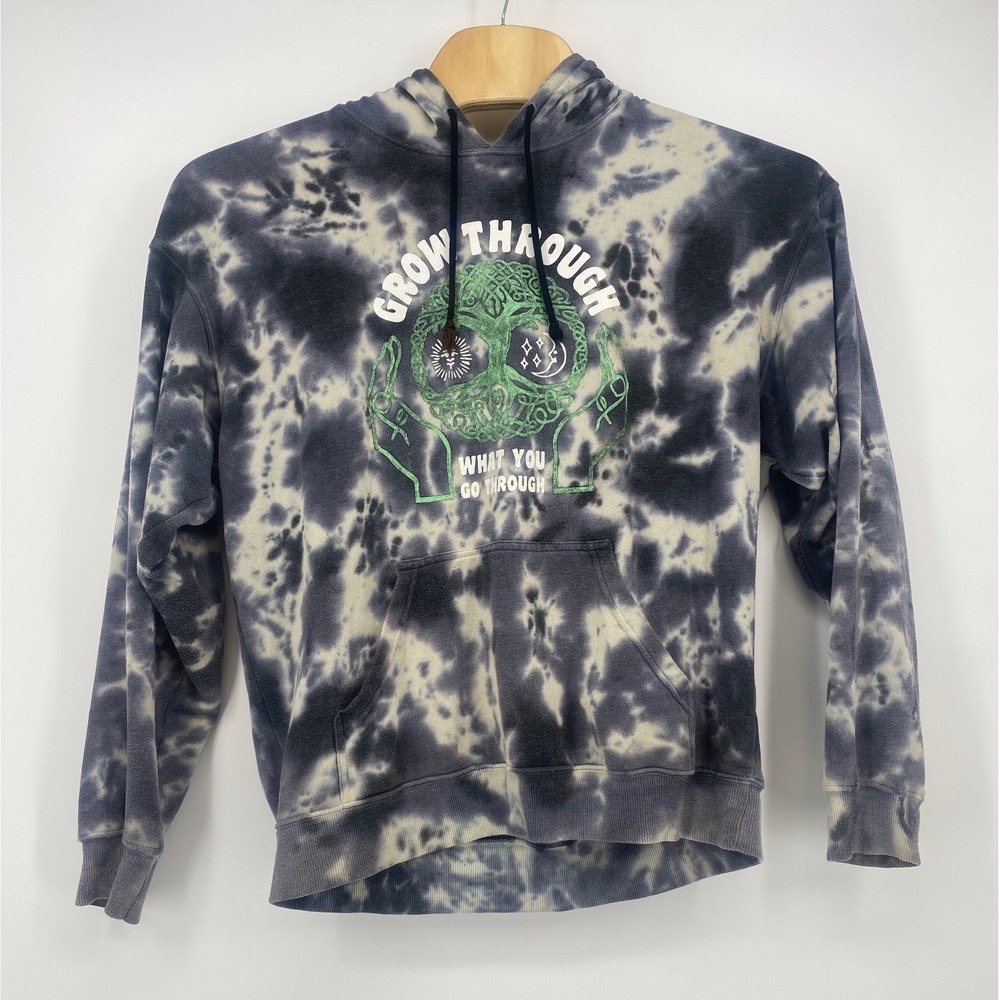 Neon Riot Hoodie Large Black White Tie-Dye Grow Through Graphic Good